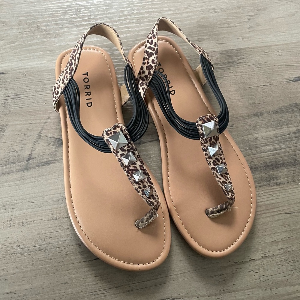 torrid Leopard Print Toe-Post Sandals with Black Straps